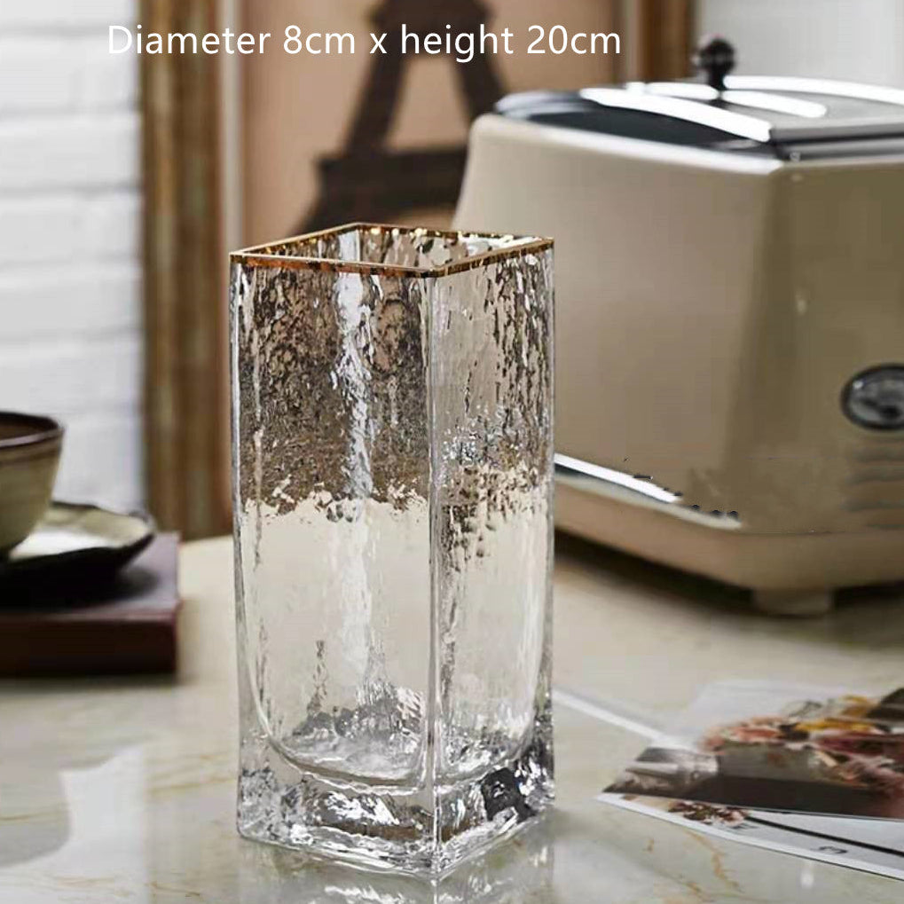 Elegant Transparent Glass Vase – Gold Painted Flower Vase | Home Table Decor