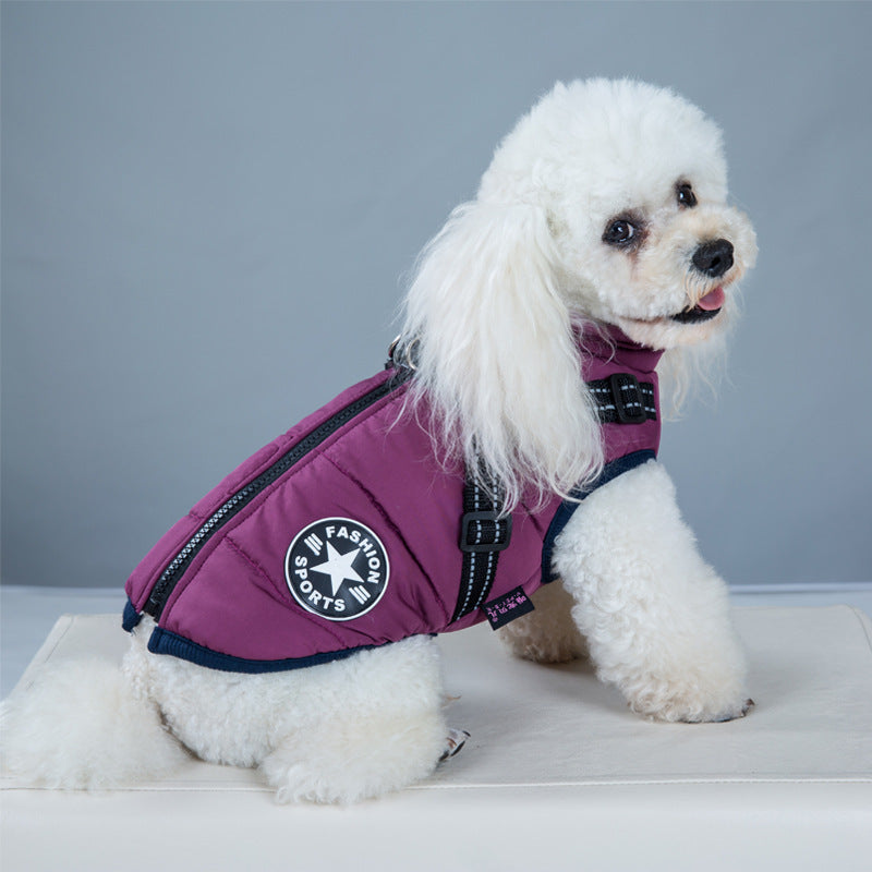 Warm Dog Coat with Harness – Waterproof Winter Jacket for All Dog Sizes