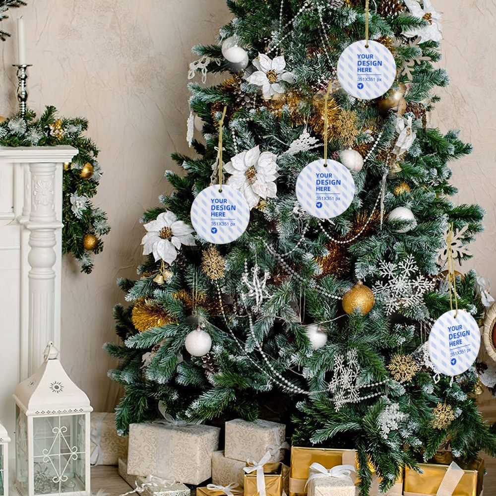 Holiday Christmas Ceramic Round Ornament | Home Decor Hanging Tree Decoration Piece