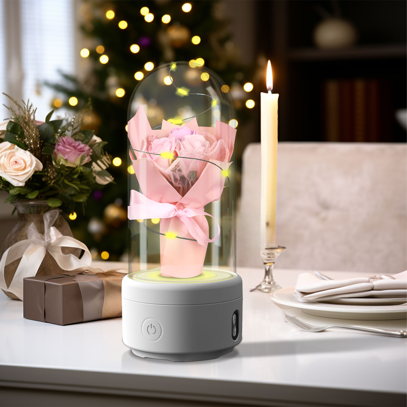 LED Rose Night Lamp Bluetooth Speaker – Elegant Romantic Gift for Mother’s Day & Bedroom Decor