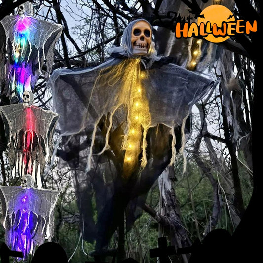 Halloween Hanging Ghost Skull Skeleton Prop – Scary Outdoor Yard & Home Haunted House Decor