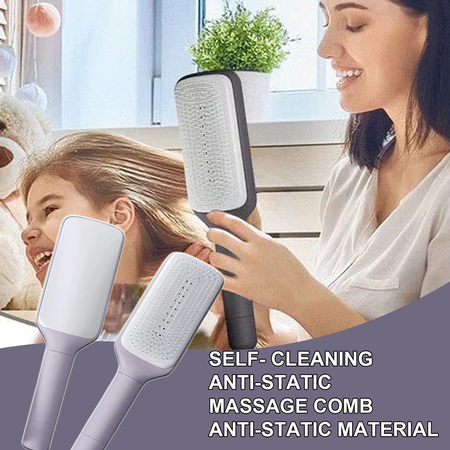 4-in-1 Self Cleaning Hair Brush | Anti-Static Detangling Scalp Massage Comb
