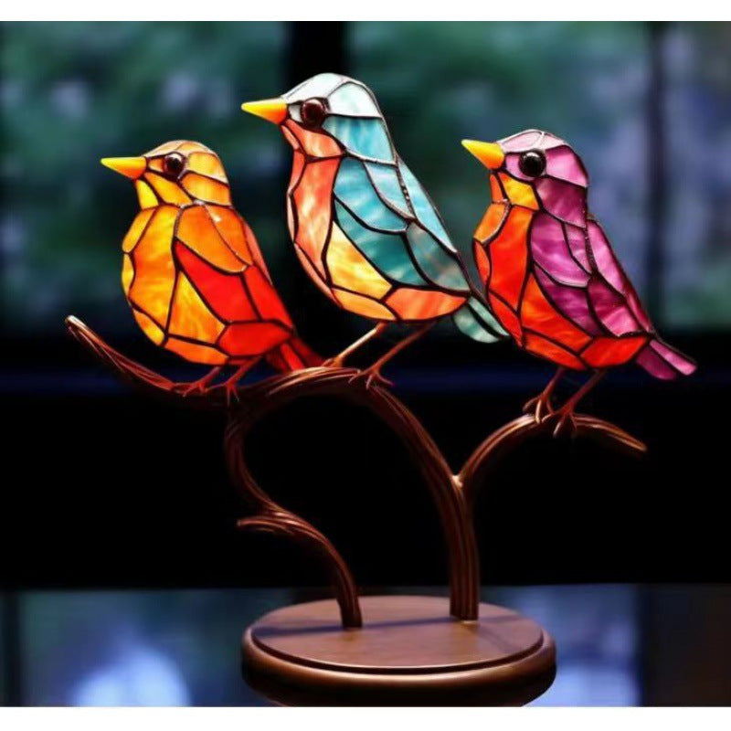 Stained Bird Desk Ornament – Home Decor for Bedroom, Living Room & Office