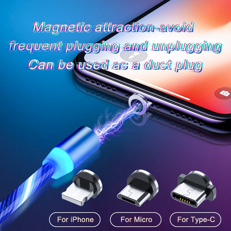 Magnetic Fast Charging Cable – LED Streamer USB Type-C & Micro USB Charger for All Devices