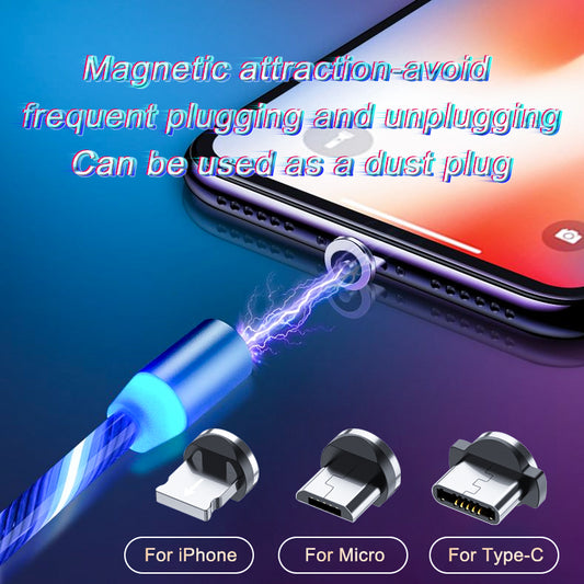 Magnetic Fast Charging Cable – LED Streamer USB Type-C & Micro USB Charger for All Devices