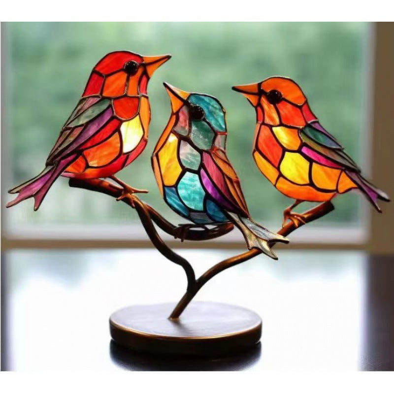 Stained Bird Desk Ornament – Home Decor for Bedroom, Living Room & Office