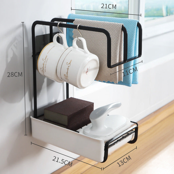 Sink Caddy Wall Mount – Draining Sponge Holder with Soap & Rag Rack