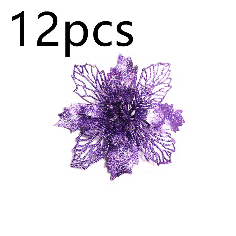 Christmas Glitter Fake Flowers – Festive Tree Decorations for Home & Party Setup