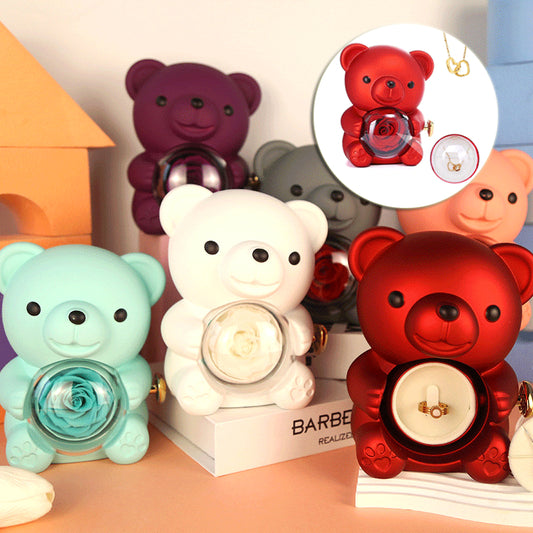 Eternal Flower Teddy Bear Jewelry Box – Romantic Gift for Girlfriend & Wife
