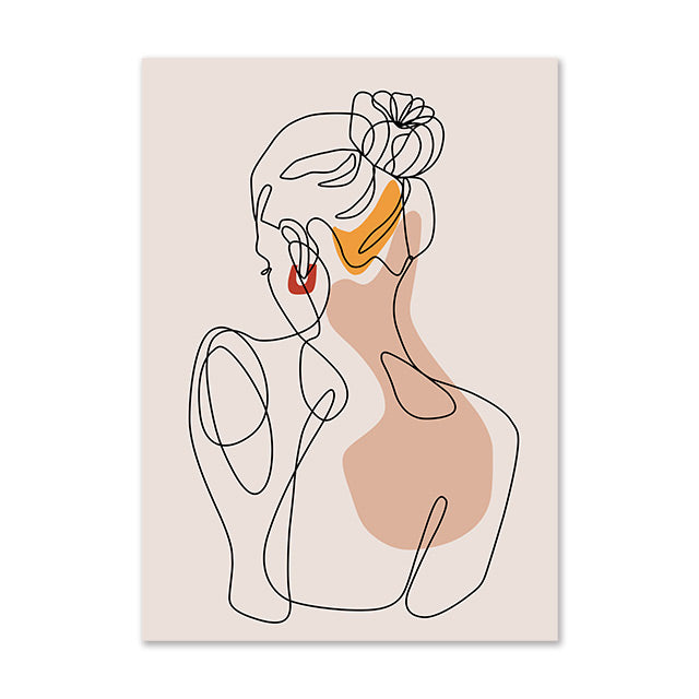 Minimalist Abstract Girl Leaf Painting – Nordic Line Art Wall Poster Decor