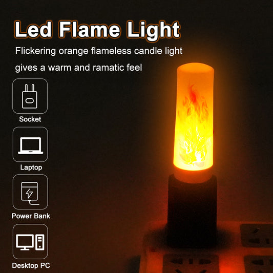 LED Flickering Flame Light USB Lamp – Atmosphere Night Light | Camping & Cozy Room Decor