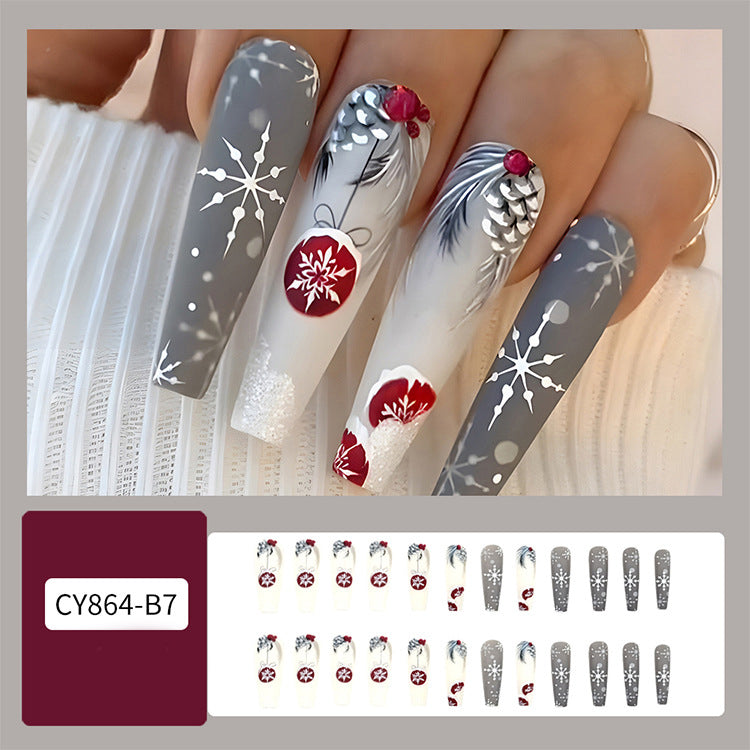 Luxury Christmas Press On Nails 24 pcs Set – Festive Snowflake Fake Nails