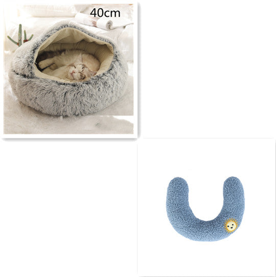 Cozy Round 2‑in‑1 Cat & Dog Bed – Warm Winter Pet Bed, Plush Soft Comfort House