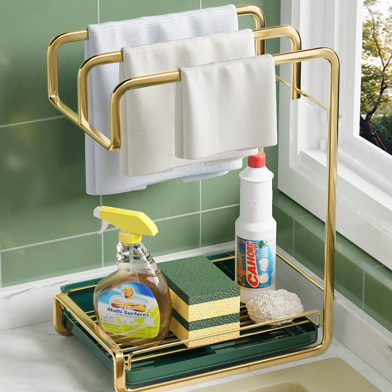 Sink Caddy Wall Mount – Draining Sponge Holder with Soap & Rag Rack