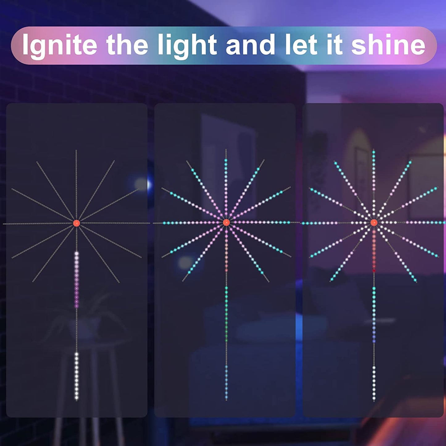 Firework LED Lights for Room – RGB Music Sync Strip Lights