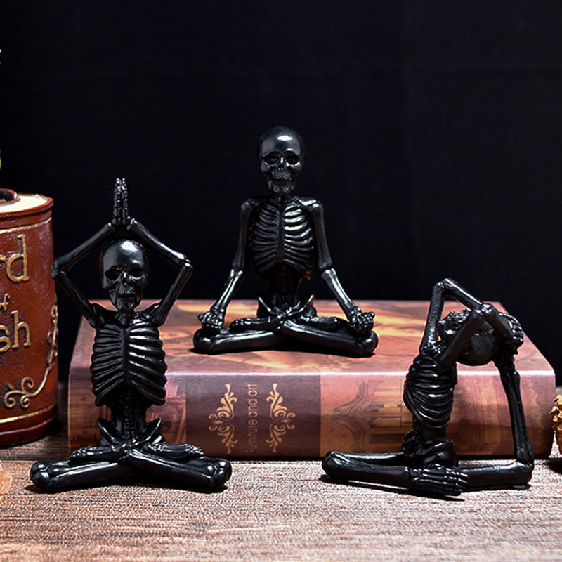Creepy Skull Skeleton Yoga Resin Figure – Halloween Desktop Horror Decoration