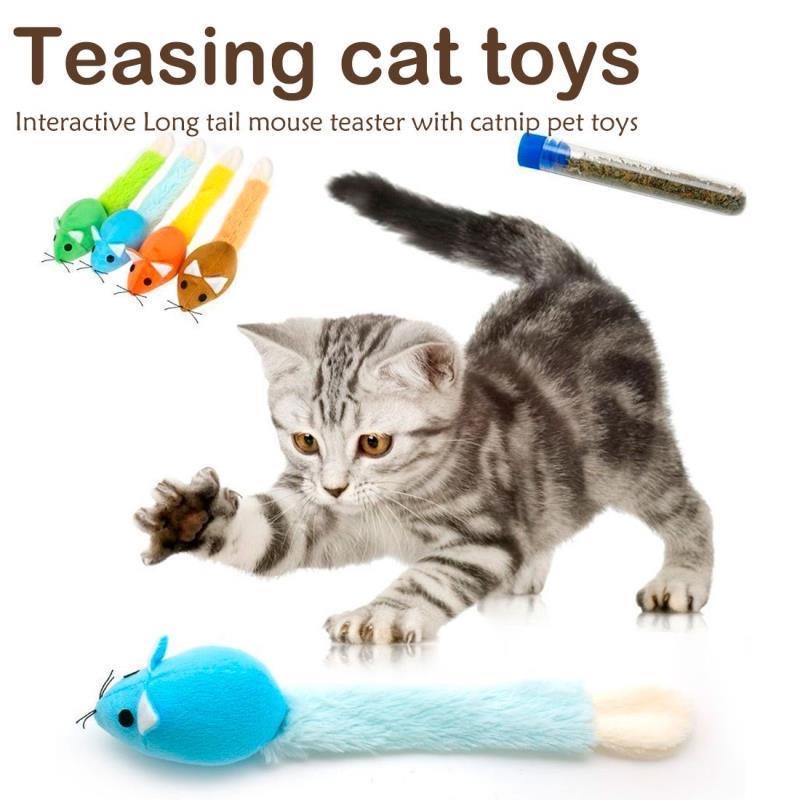 Interactive Cat Mouse Toy – Long Tail Teaser Wand for Kitten/ Cat Play & Exercise