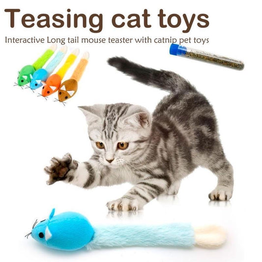 Interactive Cat Mouse Toy – Long Tail Teaser Wand for Kitten/ Cat Play & Exercise