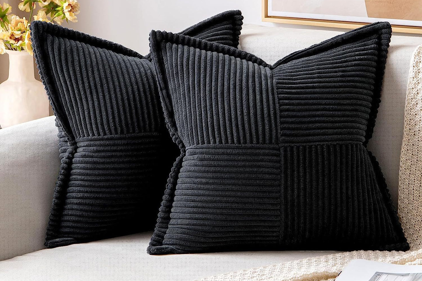 Corduroy Pillow Covers – Super Soft Boho Striped Throw Pillow Cases for Couch & Living Room