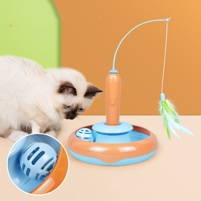 Interactive Feather Cat Toy – Self Play Turntable Toy for Bored Indoor Cats