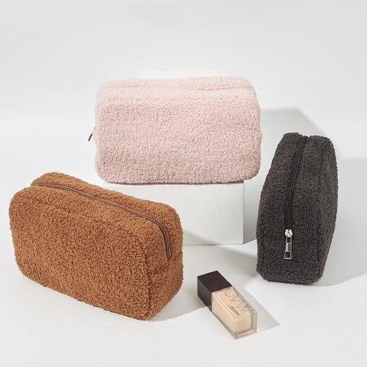 Autumn Winter Solid Color Velvet Bag – Portable Skincare & Cosmetic Organizer