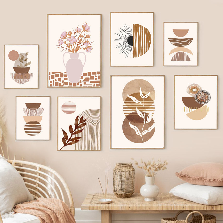 Minimalist Boho Home Decor – Line Leaves Abstract Canvas Wall Art
