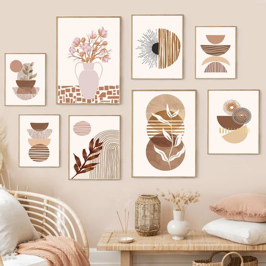 Minimalist Boho Home Decor – Line Leaves Abstract Canvas Wall Art