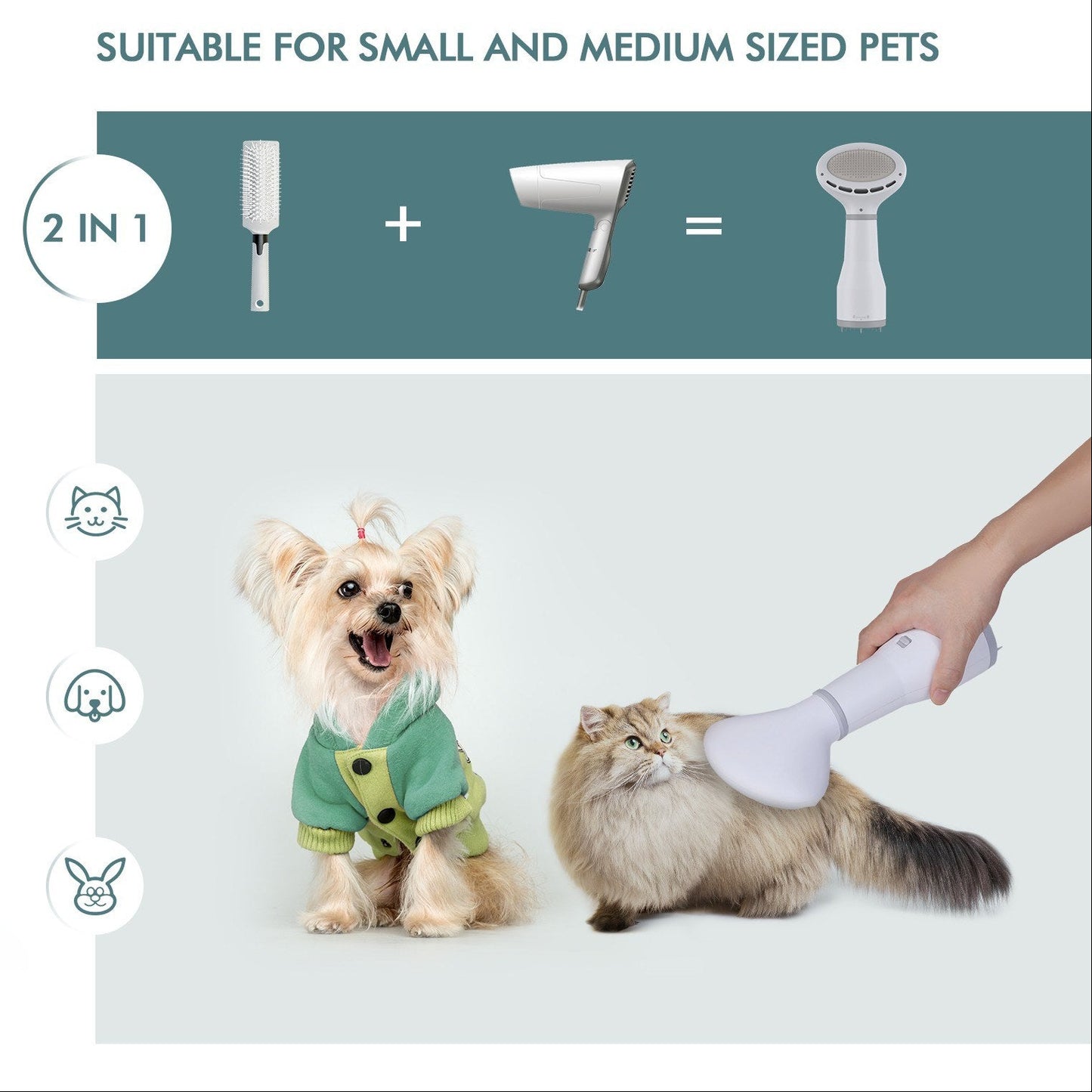 Portable Pet Grooming Dryer Brush Dog Hair Dryer Slicker Brush Low Noise Drying Kit