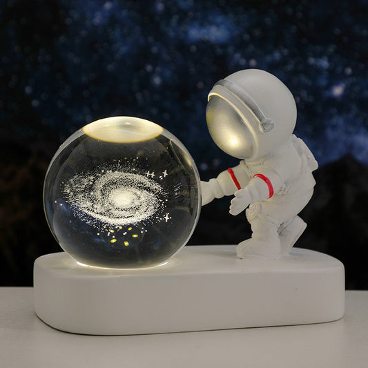 Glowing Planet Astronaut Night Lamp – Crystal Galaxy LED Bedside Light for Bedroom & Gifts