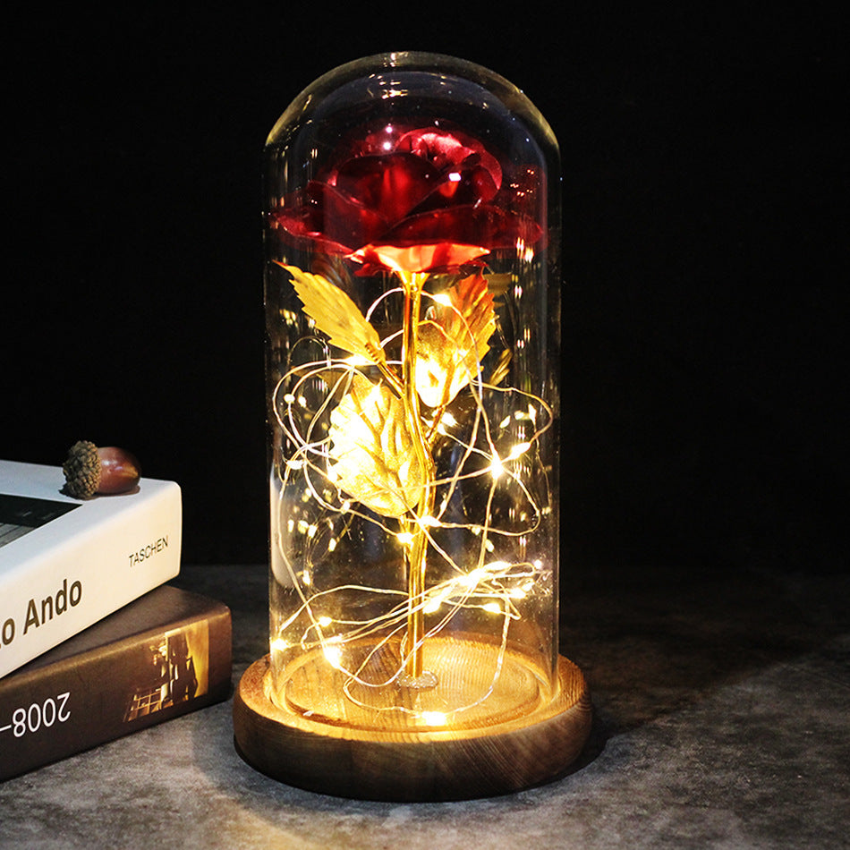 Glass Rose Lamp LED Night Light – Romantic Flower Table Lamp for Bedroom Home Decor