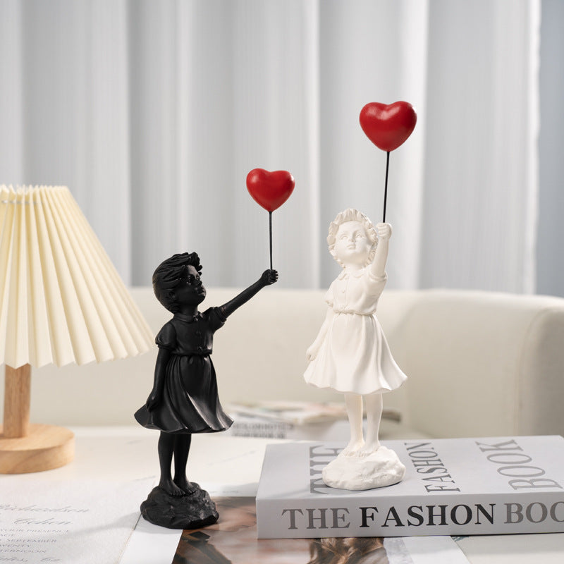Luxury Living Room Resin Sculpture – Little Girl with Balloon Art Decor