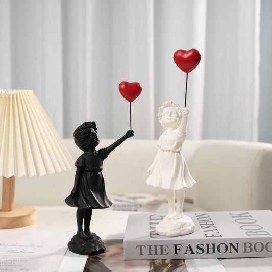 Luxury Living Room Resin Sculpture – Little Girl with Balloon Art Decor