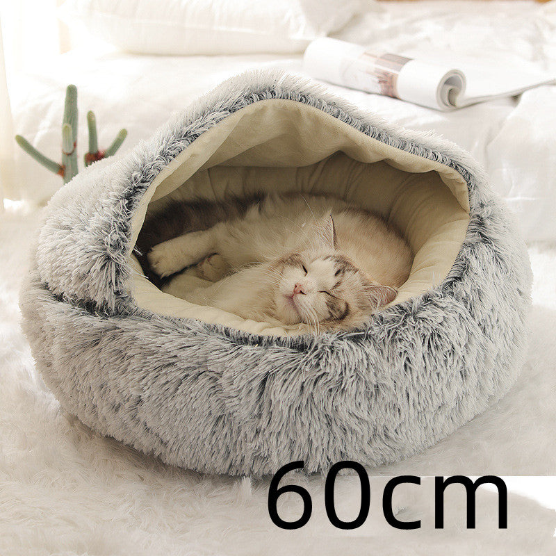 Cozy Round 2‑in‑1 Cat & Dog Bed – Warm Winter Pet Bed, Plush Soft Comfort House
