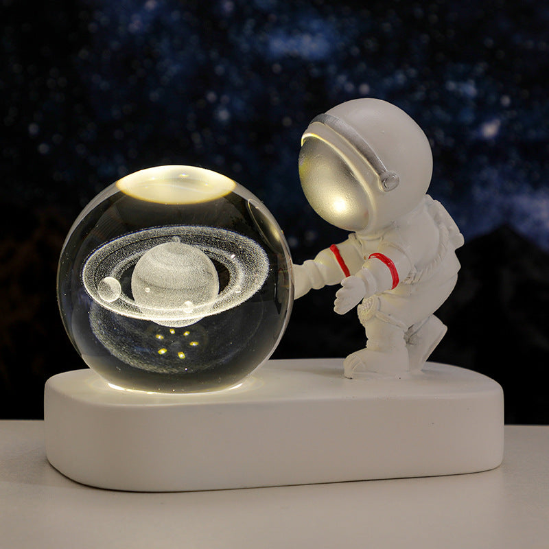 Glowing Planet Astronaut Night Lamp – Crystal Galaxy LED Bedside Light for Bedroom & Gifts