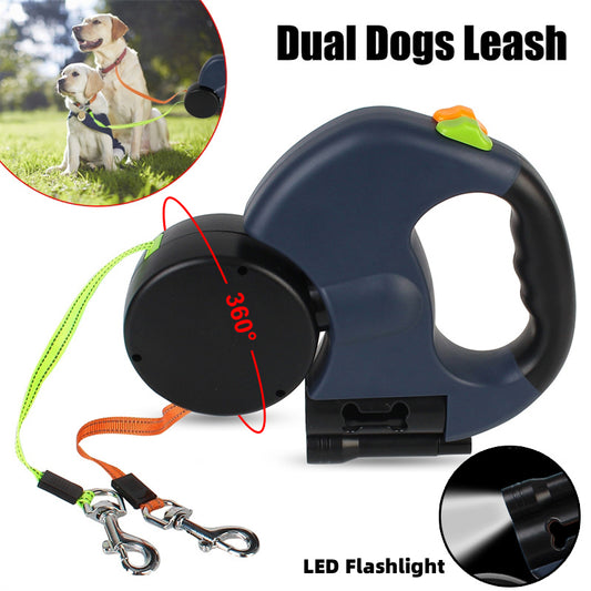 Dual Dog Walking Leash – Retractable 2 Dog Lead with Reflective Safety & Tangle-Free Control