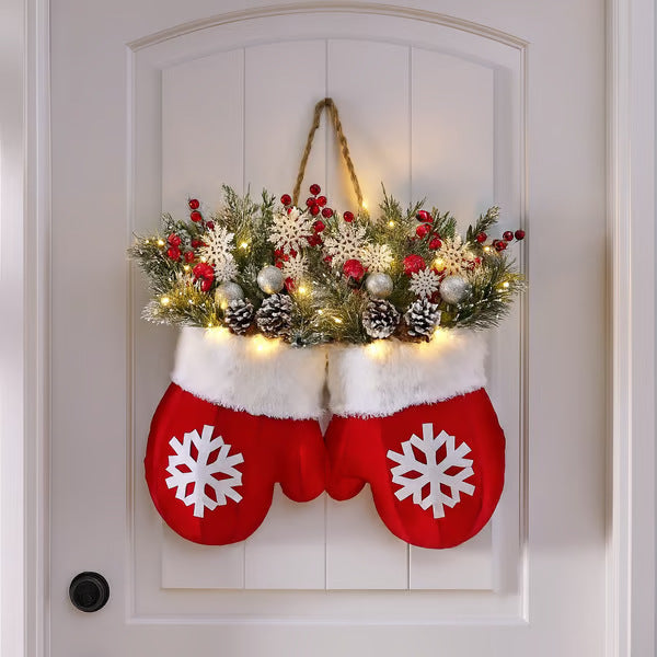Creative Christmas Wreath Door Sign – Glove Shaped Garland Window Hanging Decoration