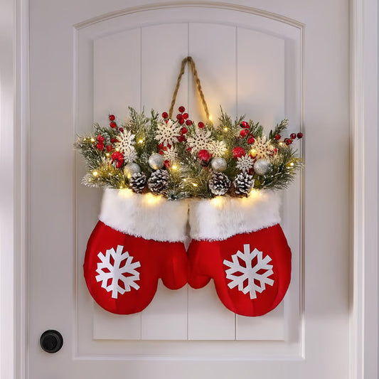 Creative Christmas Wreath Door Sign – Glove Shaped Garland Window Hanging Decoration