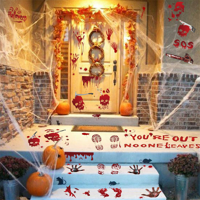 Horror Halloween Window Stickers Blood Splatter Handprint Decals – Scary Seasonal Home Decor