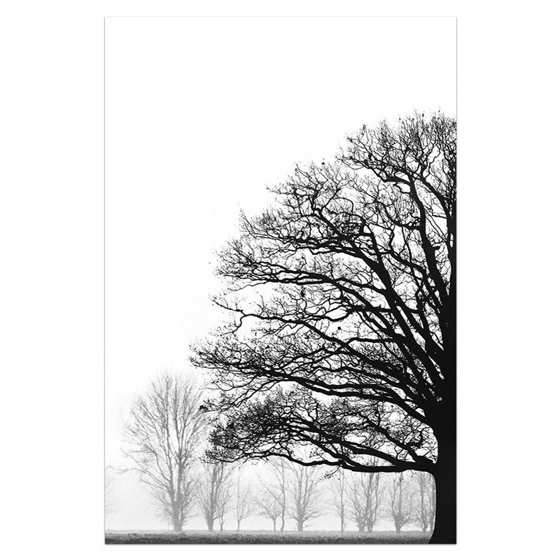 Black and White Wall Art Painting – Modern Winter Trees Canvas for Living Room Decor