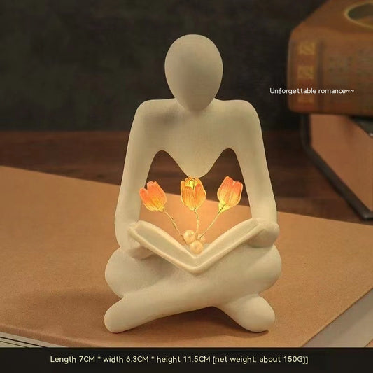 Modern Nordic Book Lover Statue Light – Creative Tulip Sculpture Night Lamp