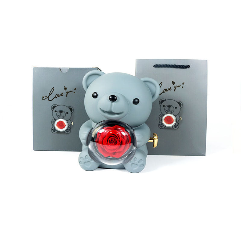 Eternal Flower Teddy Bear Jewelry Box – Romantic Gift for Girlfriend & Wife