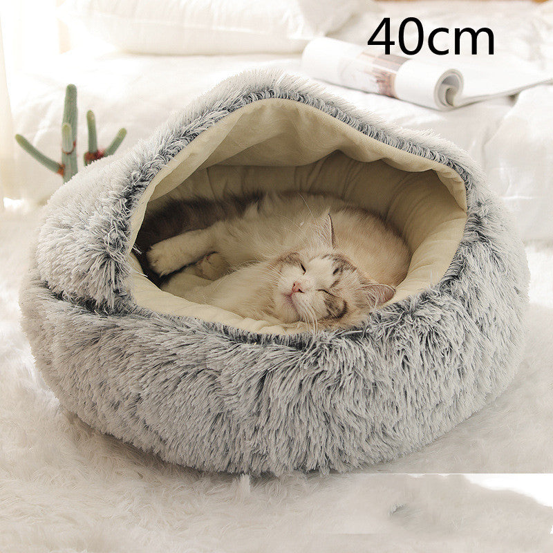 Cozy Round 2‑in‑1 Cat & Dog Bed – Warm Winter Pet Bed, Plush Soft Comfort House