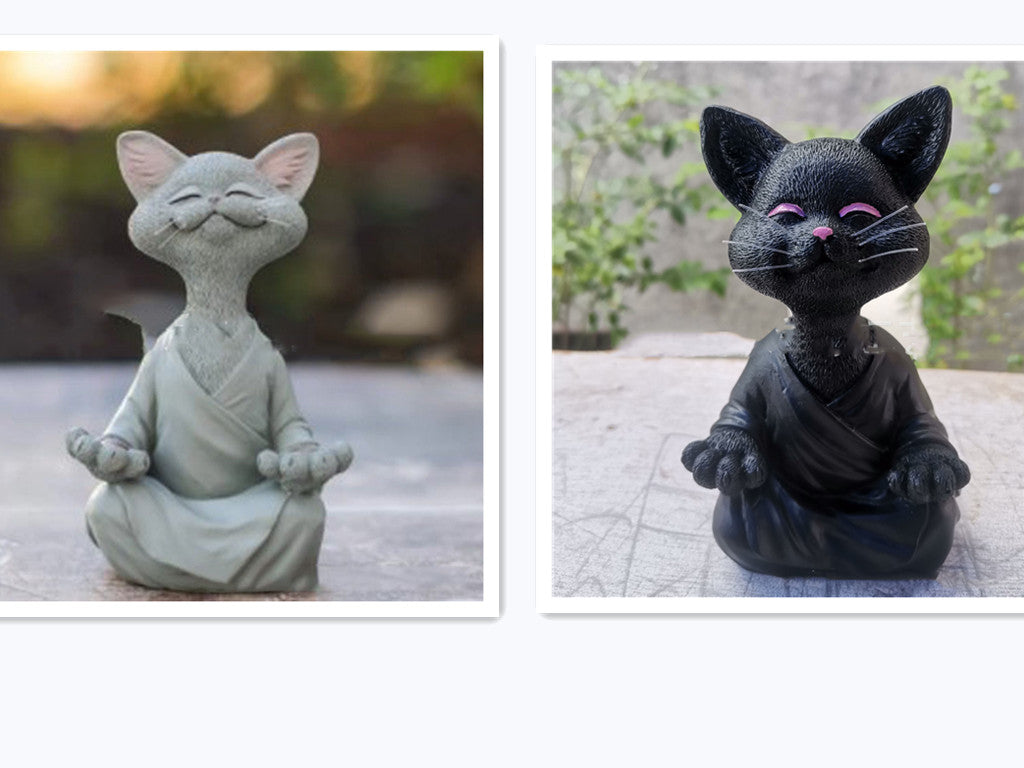 Whimsical Black Buddha Cat Figurine – Meditation Yoga Home Decor Ornament