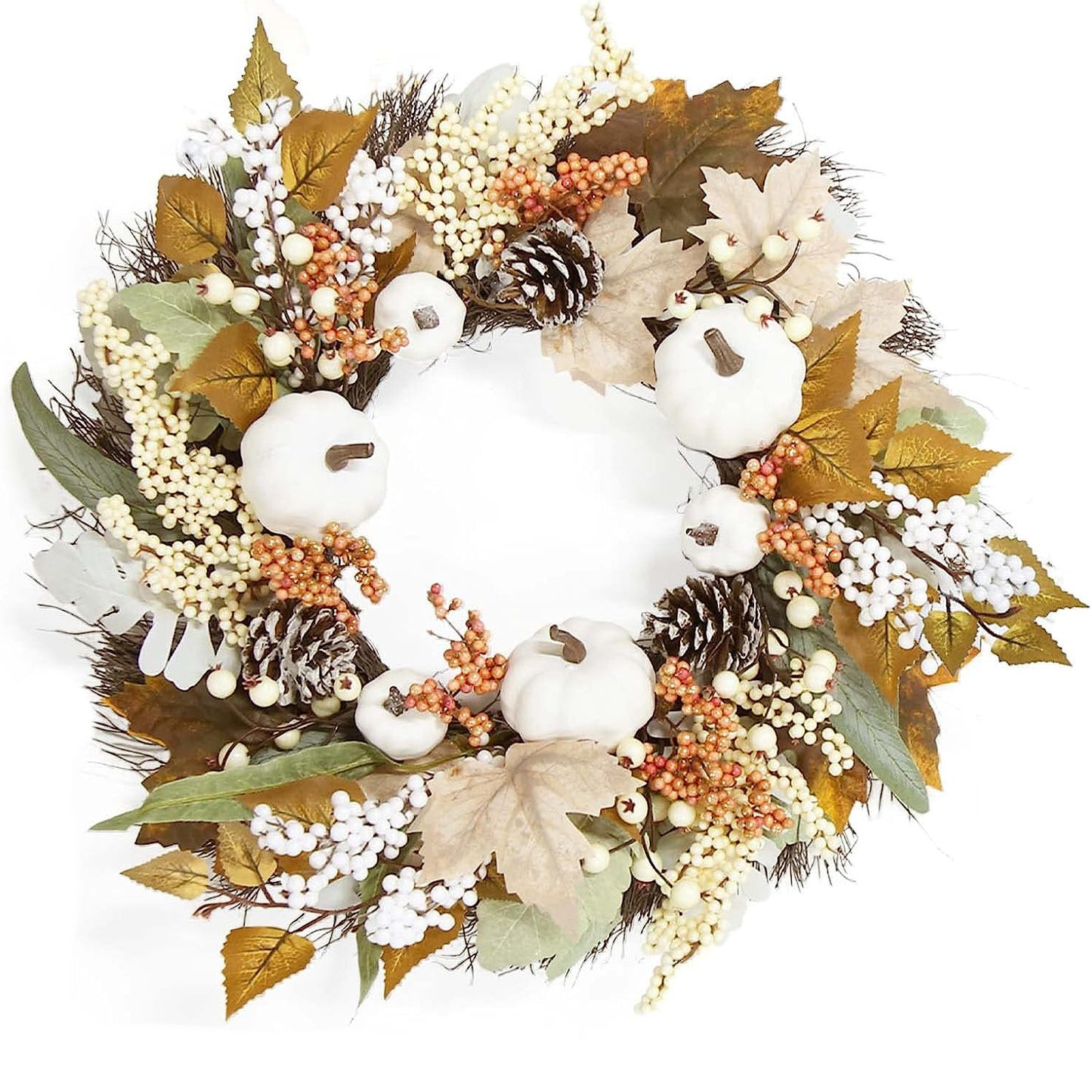 Autumn Maple Leaf & Pine Cone Wreath – Thanksgiving Seasonal Home Decoration