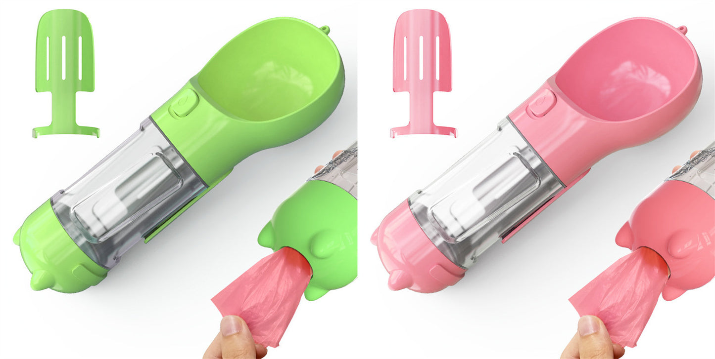 All-in-One Dog Travel Water Bottle – Portable Pet Water Dispenser with Food Bowl & Poop Bag Storage