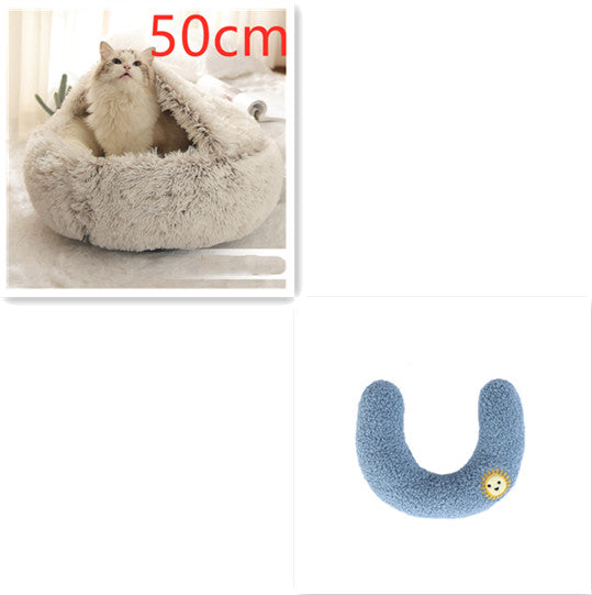 Cozy Round 2‑in‑1 Cat & Dog Bed – Warm Winter Pet Bed, Plush Soft Comfort House