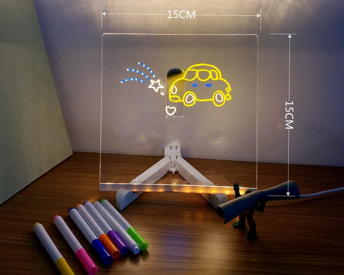 LED Night Light Acrylic Message Board – DIY Writing Lamp with 7 Pens for Notes & Room Decor