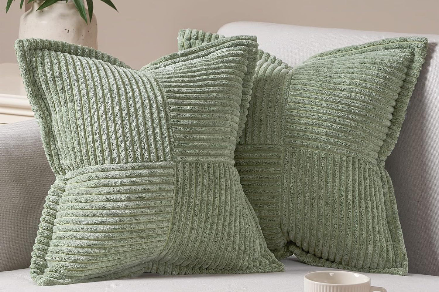 Corduroy Pillow Covers – Super Soft Boho Striped Throw Pillow Cases for Couch & Living Room