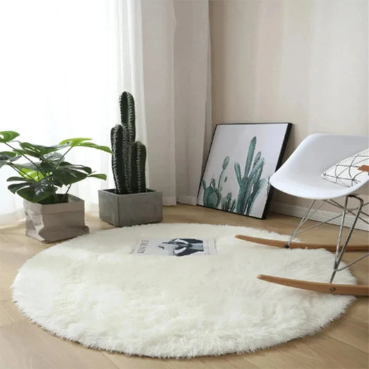 Soft Plush Round Rug Mat Fluffy White Carpets - perfect for living room & bedroom