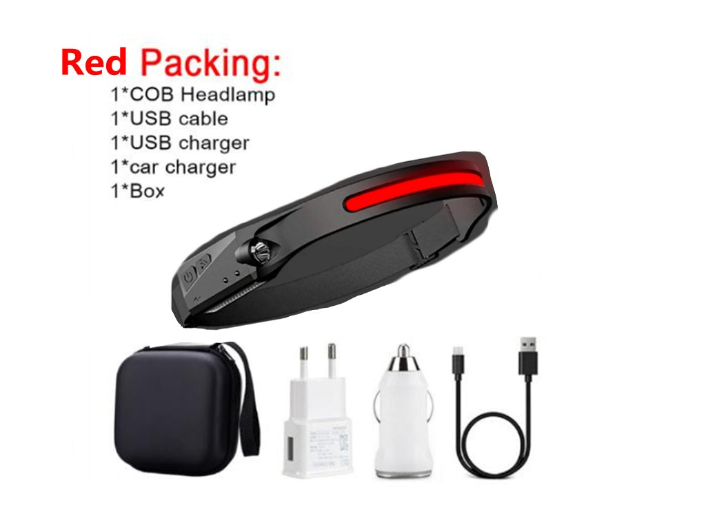 Waterproof COB LED Headlight Flashlight – USB Rechargeable Hands-Free Camping & Hunting Lamp